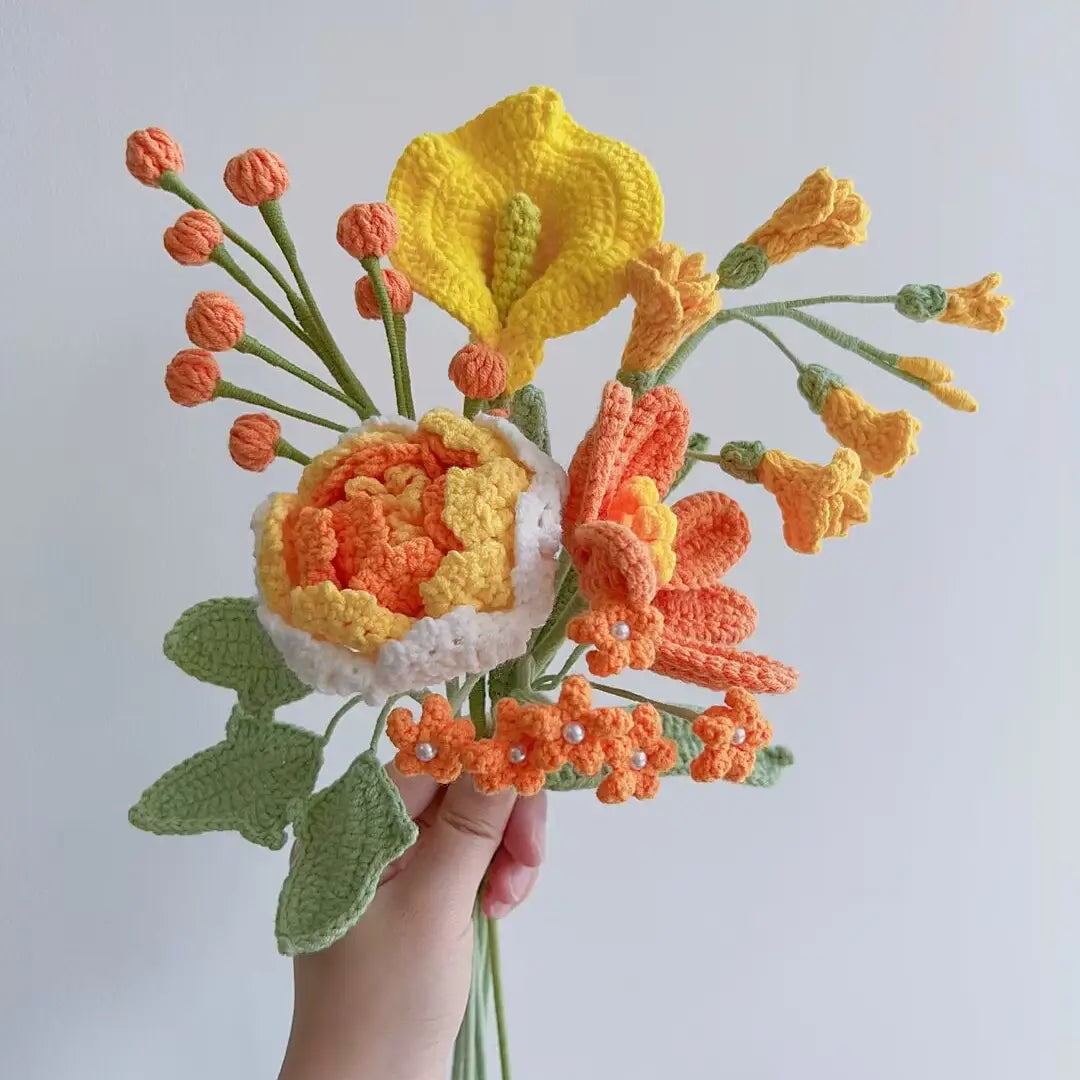 Preorder Peach & Gold Bouquet: Handmade Crochet "Forever Flowers"