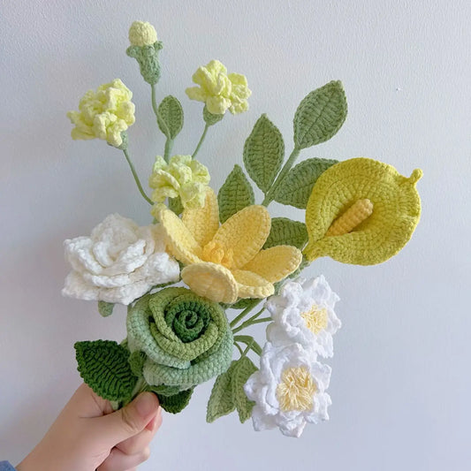 Preorder Sage Green & Gold Bouquet: Handmade Crochet "Forever Flowers"